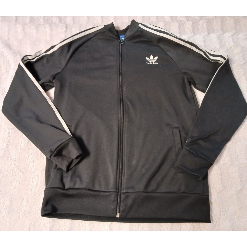 Adidas Black/White Stripes Track Jacket Youth Size XL (15-16) Full Zip Pockets